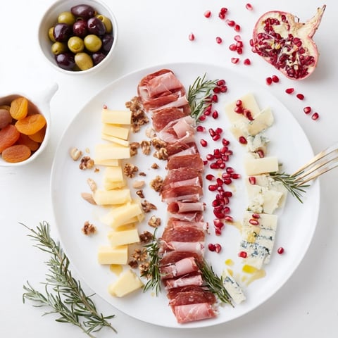 A festive Winter Forest Charcuterie Scene offers delicious meats, cheeses, and garnishes perfect for entertaining.