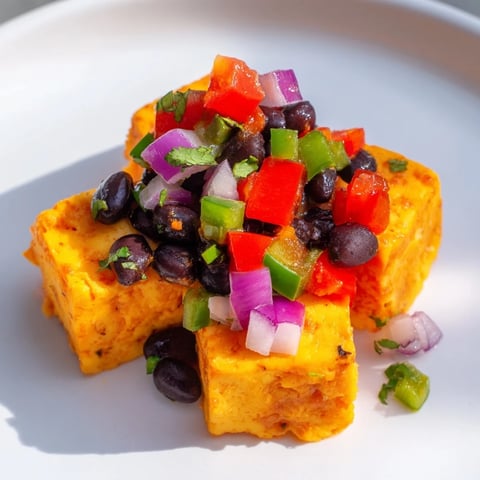 Fresh, vibrant black bean salsa complements spicy Pepper Jack cheese cubes in this savory appetizer.