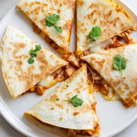 Golden, cheesy Butter Chicken Quesadillas sliced and ready to eat, a flavorful fusion dish.