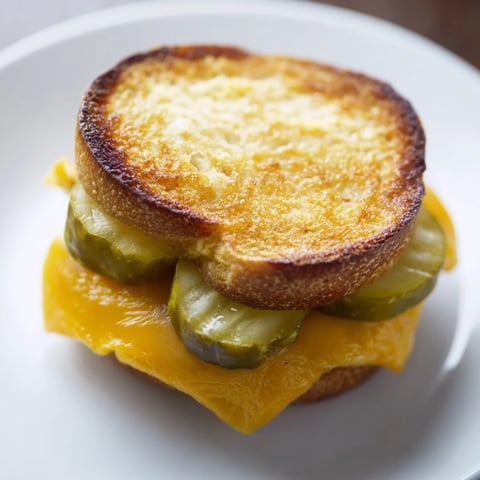 Golden, bubbly Pickle Bread Sandwich with melted cheese, a tangy pickle layer, ready to eat.