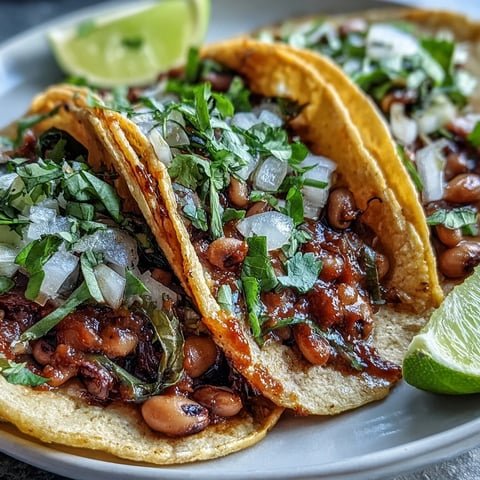 Steamed corn tortillas cradle savory seasoned black-eyed pea filling, topped with fresh cilantro, diced onion, and salsa.
