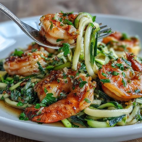 Keto Garlic Butter Shrimp over Zucchini Noodles: A low-carb dish with tender shrimp in rich garlic butter sauce served on spiralized zucchini.