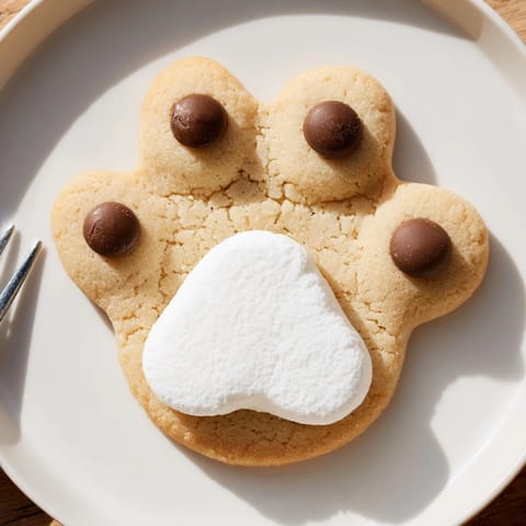 Homemade Polar Bear Paw Print Cookies with marshmallow pads and chocolate chip toes.