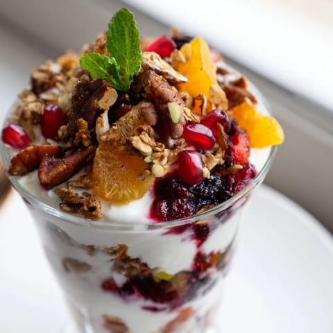 Creamy Greek yogurt and crumbled Christmas pudding layered in a vibrant parfait bar, perfect brunch treat.