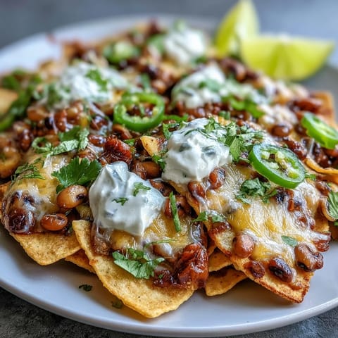 Hot, melted cheddar cheese blankets crispy tortilla chips and black-eyed peas, topped with fresh jalapeños and sour cream.