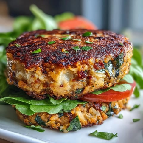 Hearty vegetarian black-eyed pea burger patties, packed with herbs and spices, sizzling in a skillet for a satisfying plant-based meal.