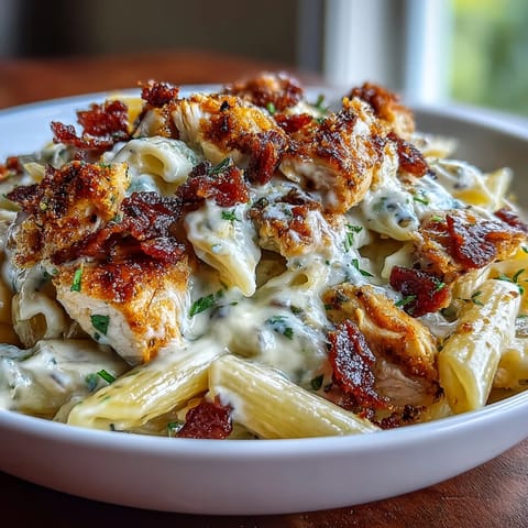 Creamy Jalapeño Popper Chicken Pasta with tender chicken, smoky bacon, and spicy jalapeños in a rich cheese sauce.