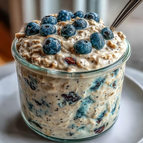 Creamy overnight oats with blueberry lemon zest, perfect for a refreshing make-ahead breakfast.