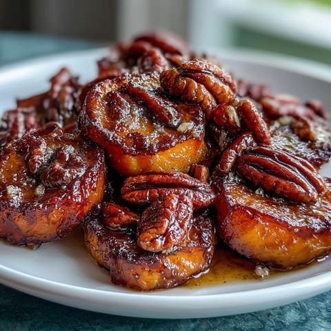 2. Tender sweet potatoes topped with crunchy toasted pecans and a warm cinnamon-maple glaze.  