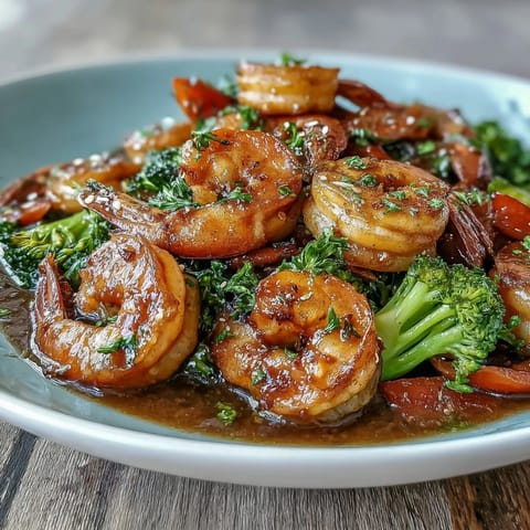 Juicy shrimp and vibrant vegetables sizzling in a wok, coated in a glossy honey-soy sauce for a quick, healthy dinner.  