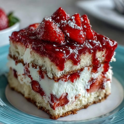 Strawberry Shortcake Trifle in Mason Jars: A beautiful layered dessert with golden shortcake cubes, juicy strawberries, and fluffy whipped cream in clear glass jars.
