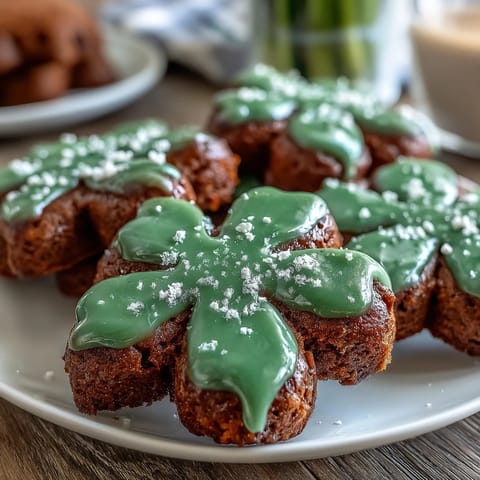 Delicate butter cookies shaped like shamrocks and topped with glossy green royal icing, perfect for holiday parties.  