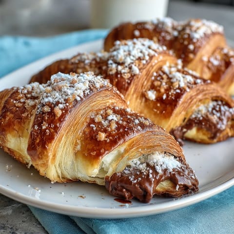 Flaky sourdough croissants filled with rich dark chocolate, golden and crisp on the outside, tender inside.
