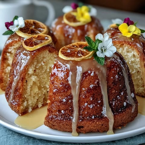Zesty lemon cake drizzled with citrus syrup and adorned with colorful edible flowers for special occasions.