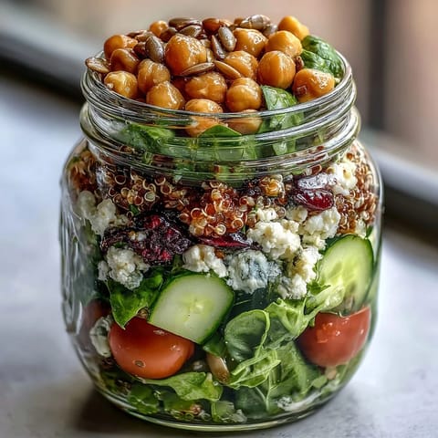 Vibrant layered mason jar salads, showcasing fresh ingredients ready for your busy week.