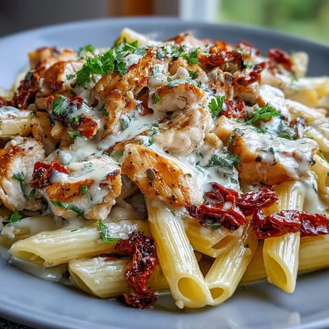 Creamy Marry Me Chicken Pasta: tender chicken in sun-dried tomato cream sauce.