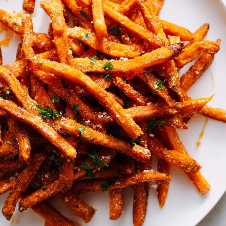 Flavorful, seasoned sweet potato fries, perfectly baked for a healthier side dish.  