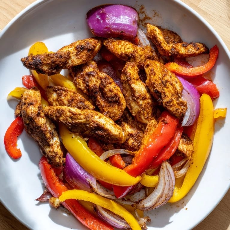 Golden-brown Sheet-Pan Chicken Fajitas, ready to be wrapped in a warm tortilla, lime squeezed.
