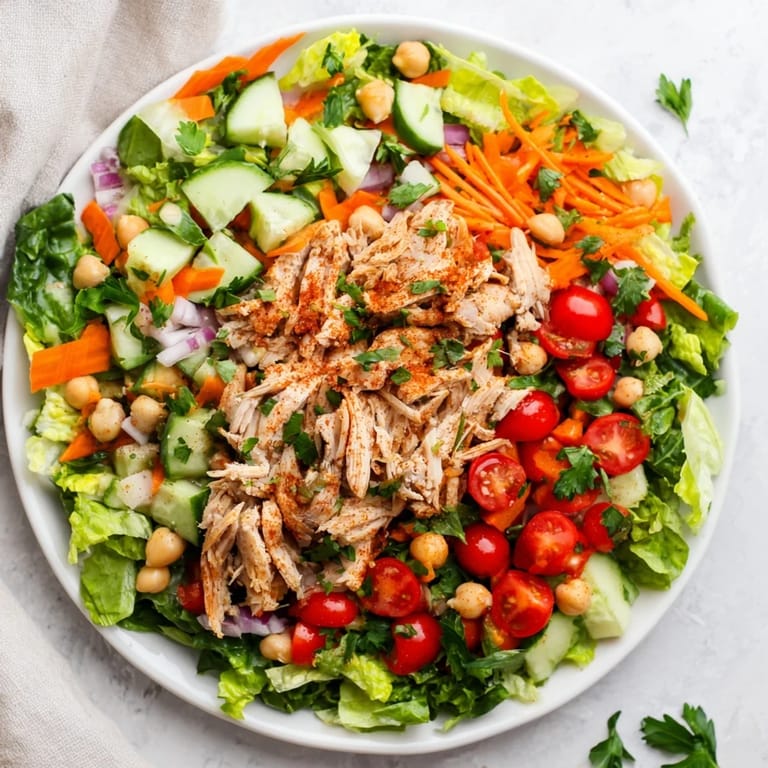 A bowl full of colorful Chicken Salad with tender chicken and crunchy, fresh vegetables.