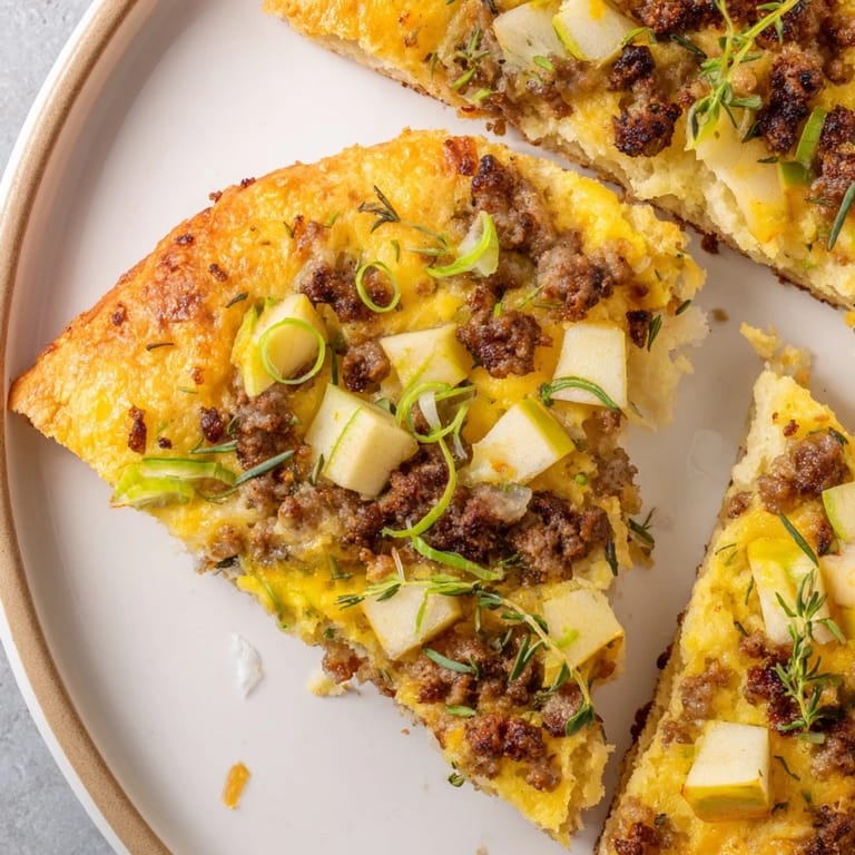 The delicious aroma of this Savory Apple, Sausage, and Cheddar Scone Skillet hints at a comforting meal.