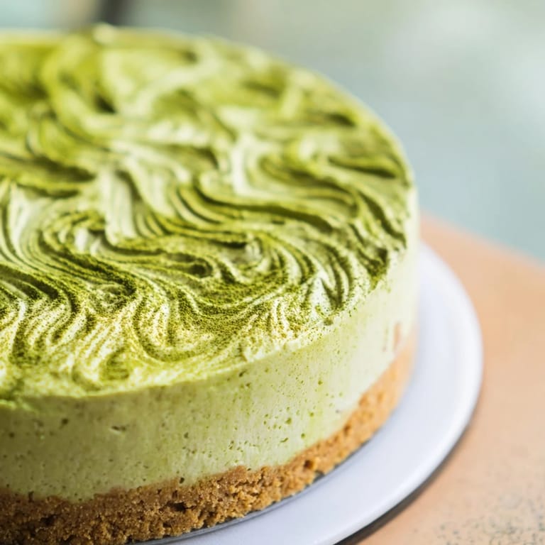 Delightful close-up of Matcha Swirl Snowdrift Cheesecake Cups showcasing the beautifully marbled matcha and smooth filling.
