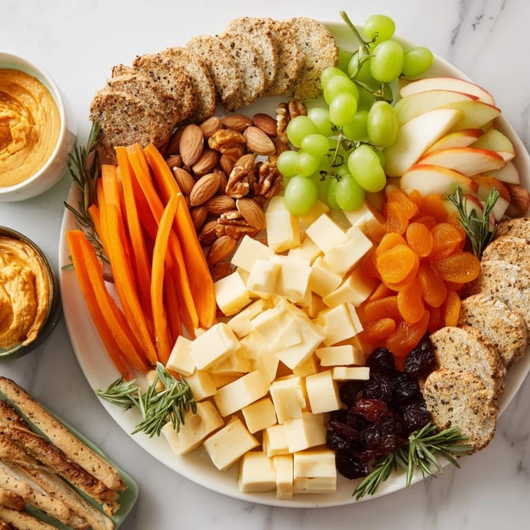 Enjoy this easy-to-assemble Pumpkin Patch Snack Board, showcasing a delightful spread of fall flavors.