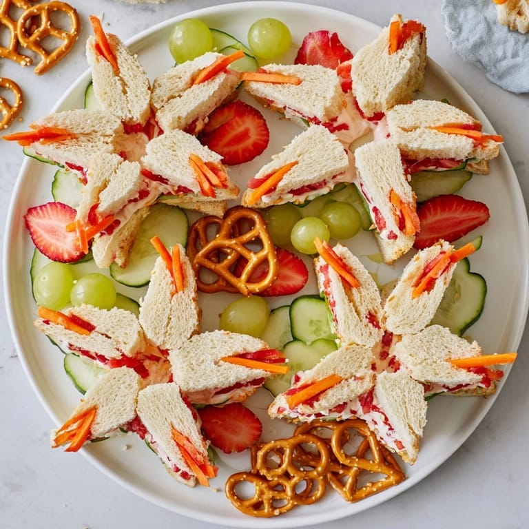 This vibrant Beach Day Starfish snack creation features sandwich starfish and fresh veggie accompaniments.