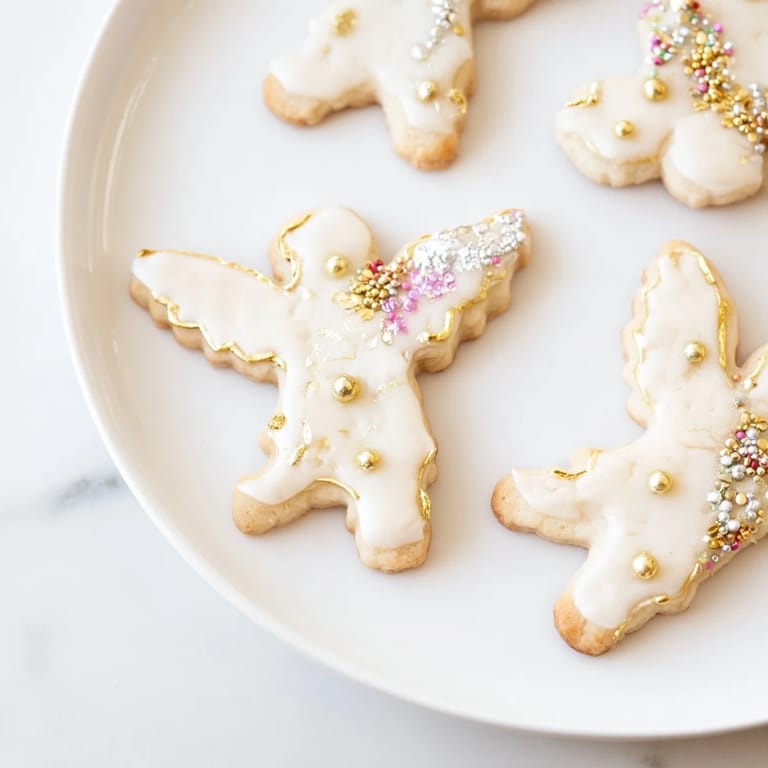 Festive Biscuits Anges de Noël with gold and silver pearl sprinkles, ideal for a holiday dessert display.