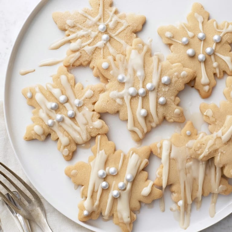 Freshly baked Winter Snowflake Platter cookies, beautifully arranged and dusted with powdered sugar.
