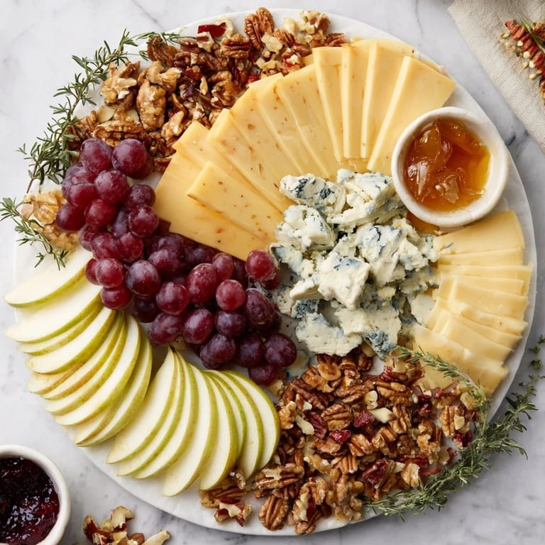 Enjoy your Winter Cabin Cheese Display: a delicious mix of cheeses, nuts, and berries.