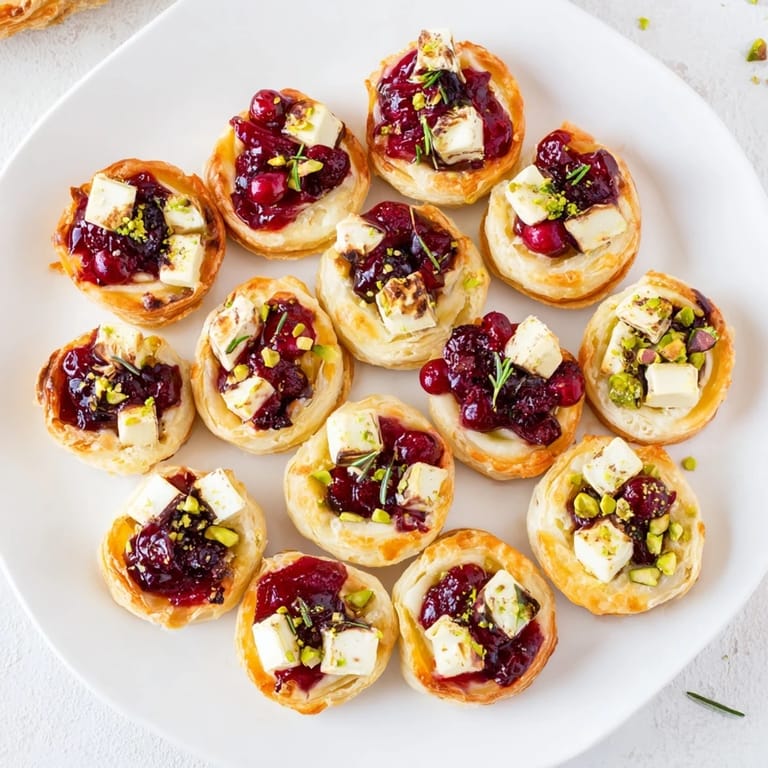 Warm Cranberry Brie Bites Wreath, a delicious arrangement featuring puff pastry and festive flavors.