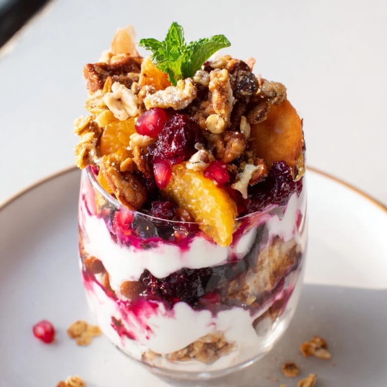 Fresh fruit compote atop a Christmas Pudding Yogurt Parfait Bar—an easy, delicious holiday brunch starter.