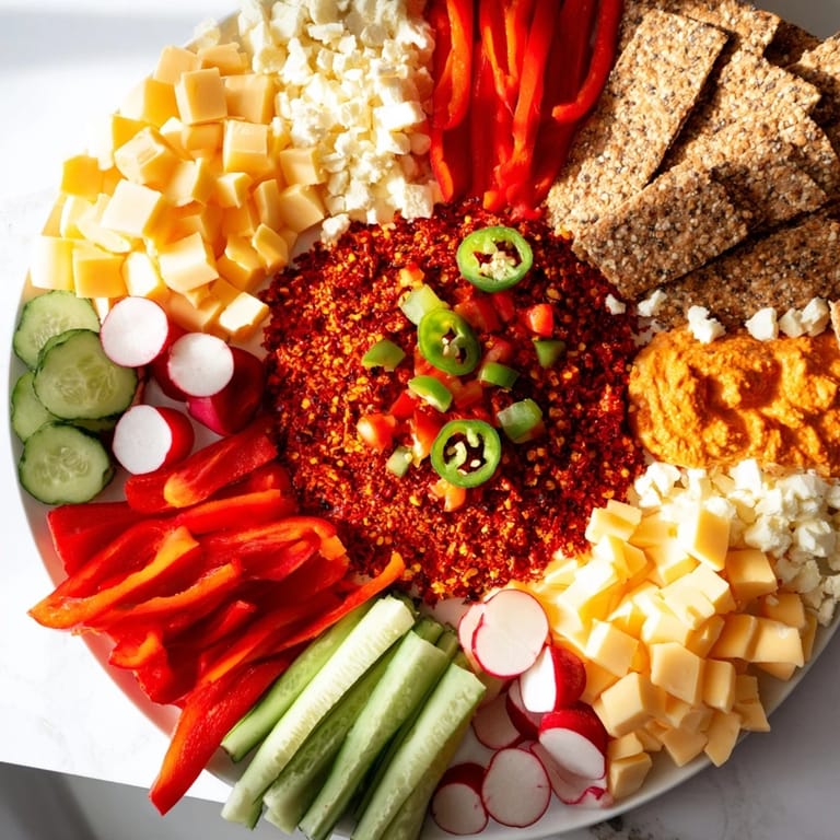 Imagine the amazing Spicy Hot Take Platter: a feast of spicy peppers, fresh veggies and dips ready to serve!