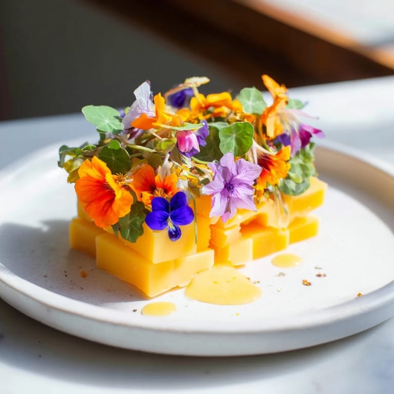 This elegant Secret Garden appetizer showcases colorful blooms, concealing creamy cheese for delightful foraging.