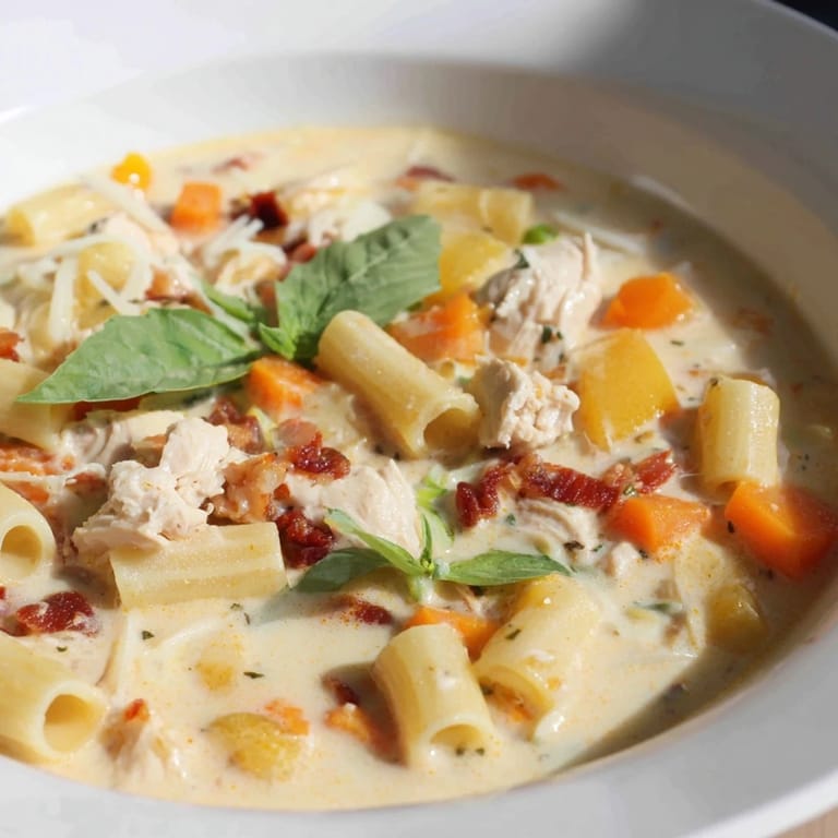 A comforting bowl of Marry Me Chicken Soup with fresh basil, ready for a delicious meal.