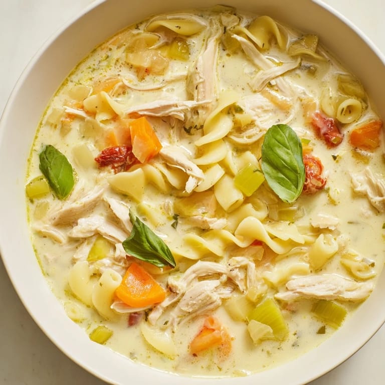 Hearty Marry Me Chicken Soup, brimming with carrots, tomatoes, and tender, flavorful chicken.