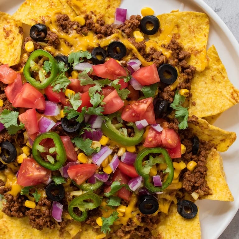 A tray of delicious Easy Sheet-Pan Nachos loaded with toppings and perfectly melted cheese, a Tex-Mex delight.