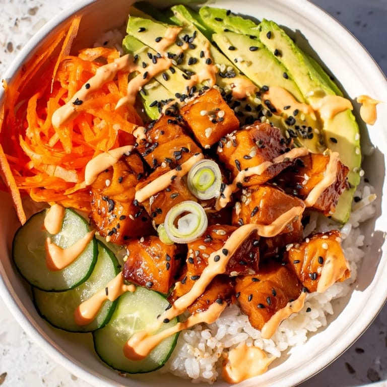 A close-up of a delicious and satisfying salmon bites bowl – imagine the textures and flavors.