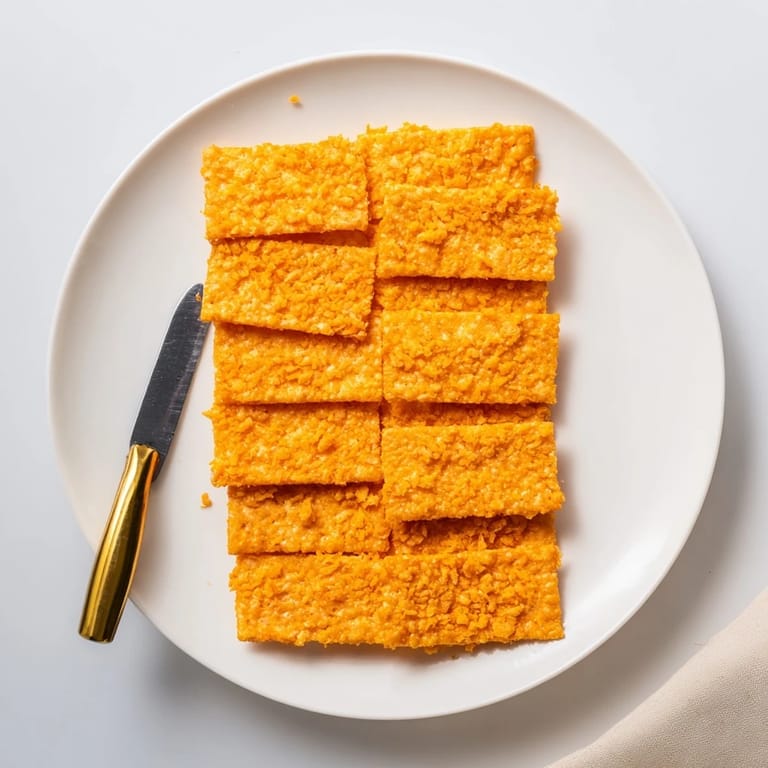 Freshly baked Crispy Cheeto Cheese Crackers stacked on a white plate, perfect for a movie night snack or party appetizer.