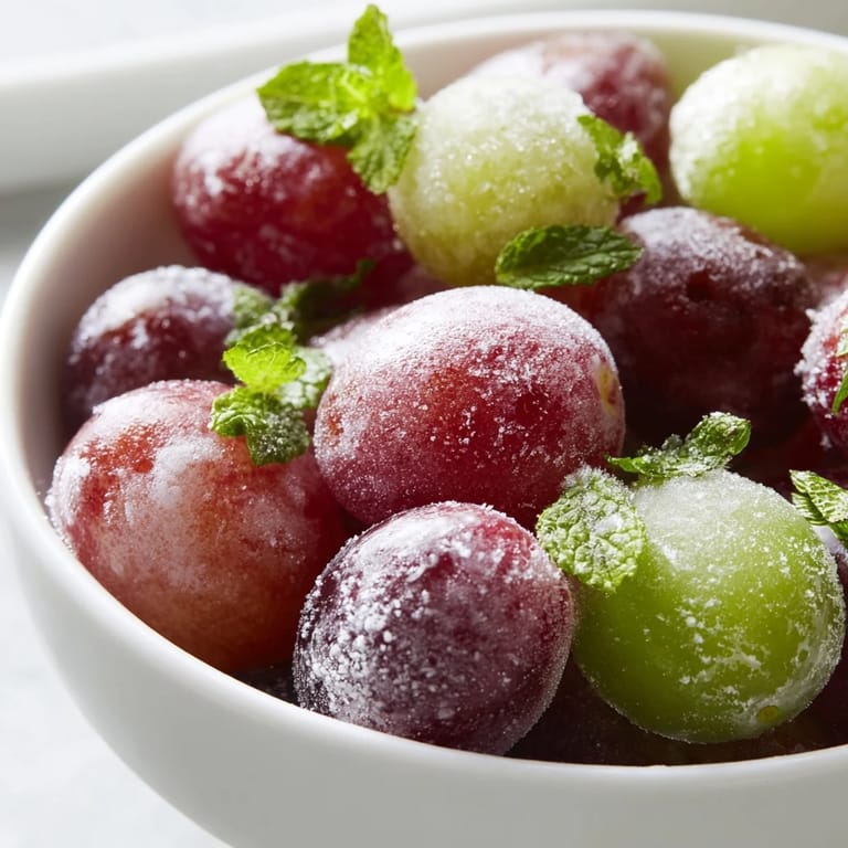 Frozen Grapes Spa Treat garnished with mint, perfect for a cooling spa day snack.
