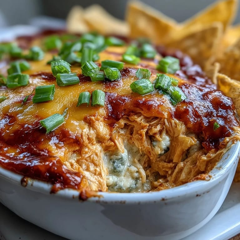 Close-up view of a savory Buffalo Chicken Dip scoop with shredded chicken and tangy buffalo sauce. Ready to eat with carrot sticks and crisp lager, making it an easy gluten-free snack.