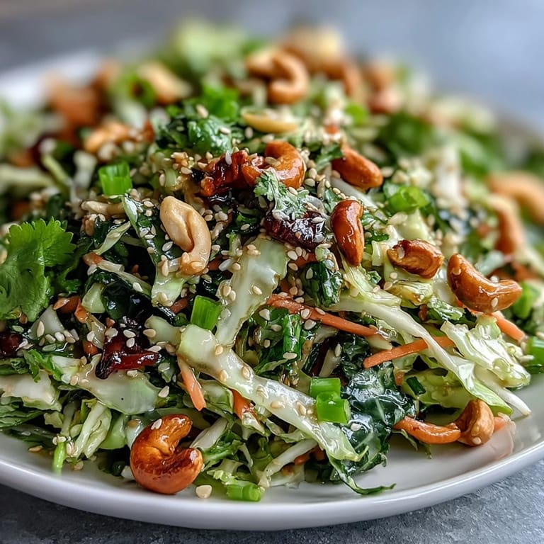 Appetizing Asian Cabbage Salad ready for dinner, garnished with sliced green onions and sesame seeds, perfect for pairing with grilled chicken.