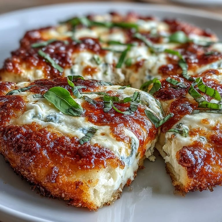 Sliced Hot Honey Ricotta Pizza on a wooden board garnished with fresh basil, ready for a family dinner.