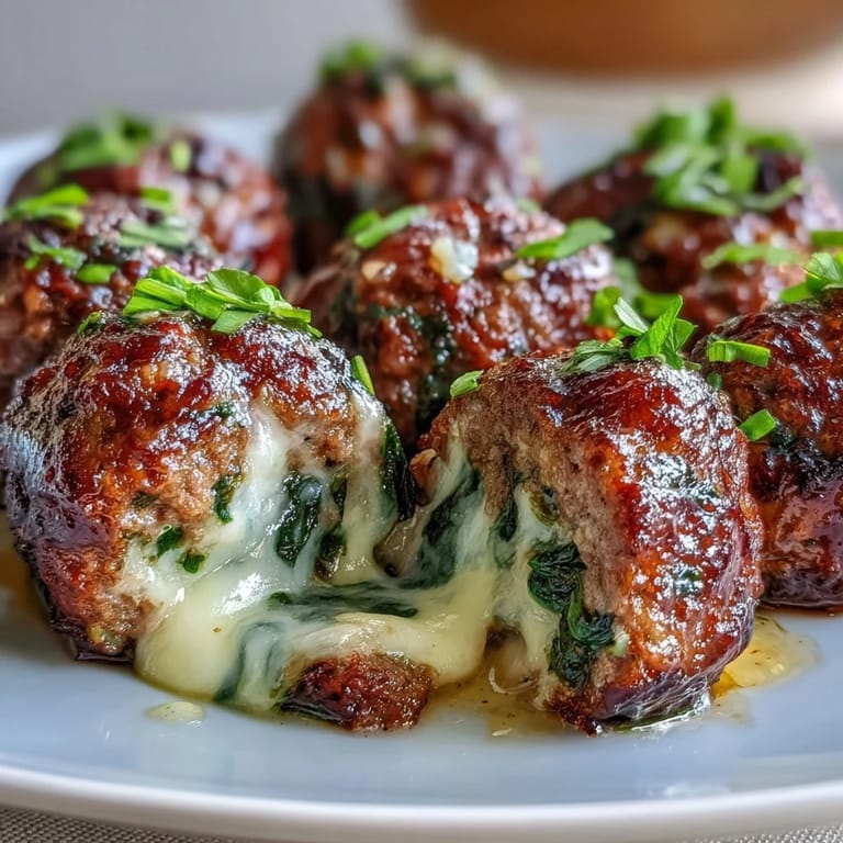 Juicy spinach garlic meatballs simmered in rich marinara, paired with crusty bread for an Italian-American dinner.