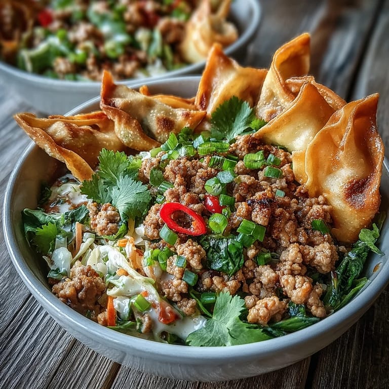 Ranch Turkey & Veggie Egg Roll Bowls served hot in a white bowl with vibrant red cabbage and bell pepper.