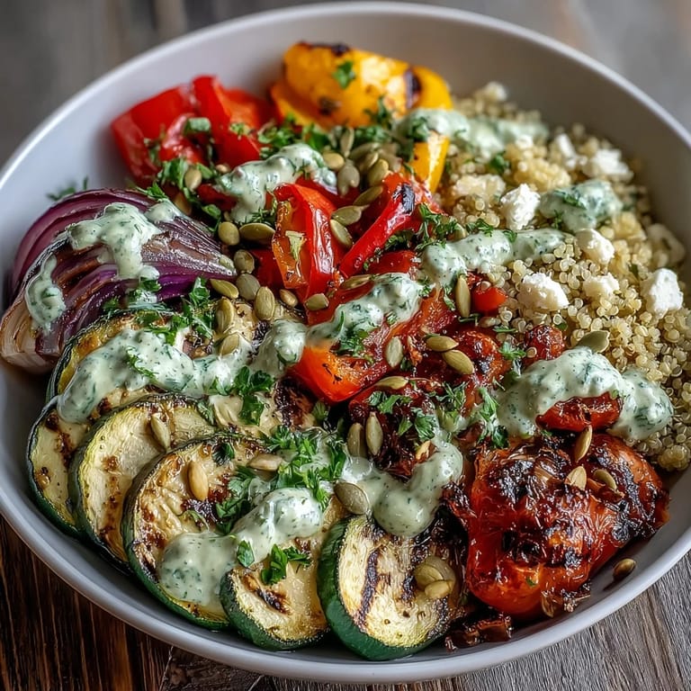 Serve Grilled Veggie and Quinoa Power Bowls with tahini drizzle for a nourishing vegetarian dinner.