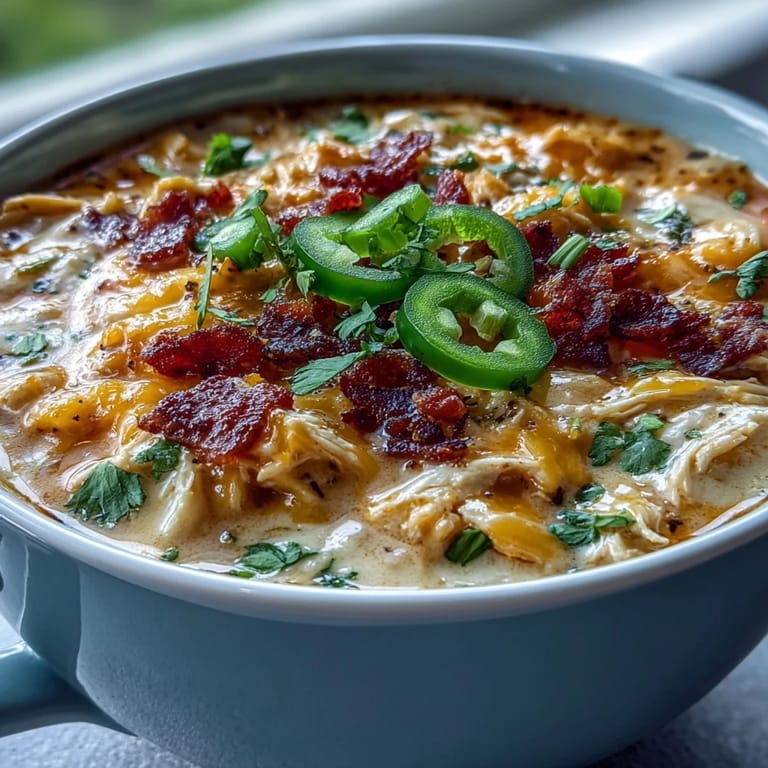 A comforting bowl of Spicy Jalapeño Popper Chicken Soup served with crusty bread for dipping.