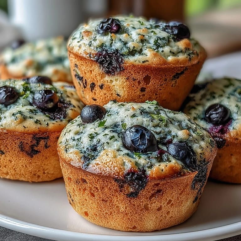 Freshly baked Vegan Blueberry Lemon Protein Muffins with cracked tops and juicy blueberries bursting from the crust.