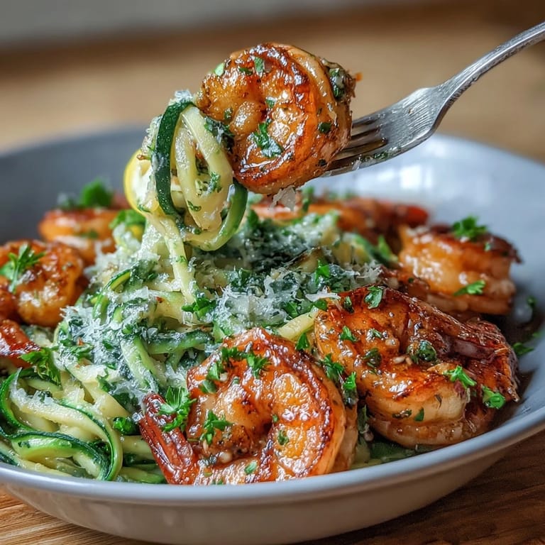 Low-carb Keto Garlic Butter Shrimp served over vibrant zucchini noodles, perfect for a quick, flavorful, and healthy dinner.