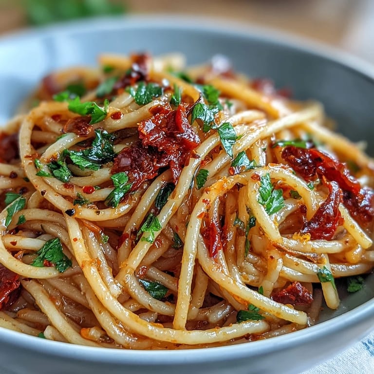 Fiery Calabrian chili pasta with zesty lemon and fresh parsley, served in a rustic Italian-style bowl.